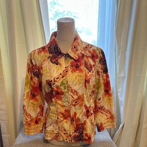 Chico’s Full Zip Front Collared Jacket 
Womens Size 0 Petite